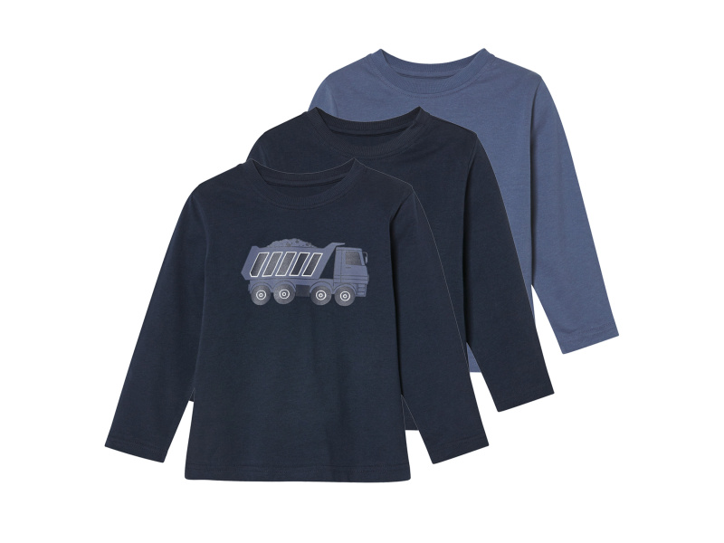 lupilu® Chlapecké triko s dlouhými rukávy, 3 kusy (modrá / navy modrá, 122/128)