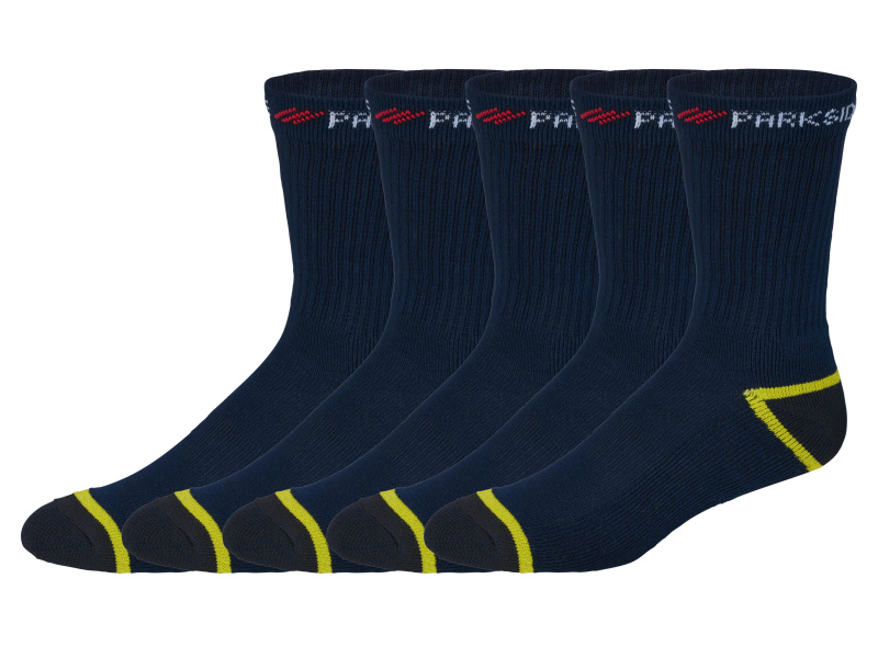 Parkside® Pánské pracovní ponožky, 5 párů (navy modrá / žlutá, 39-42)