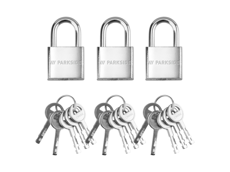 Parkside® Visací zámek / Ocelové lanko na visací zámek (visací zámky, 3 kusy)