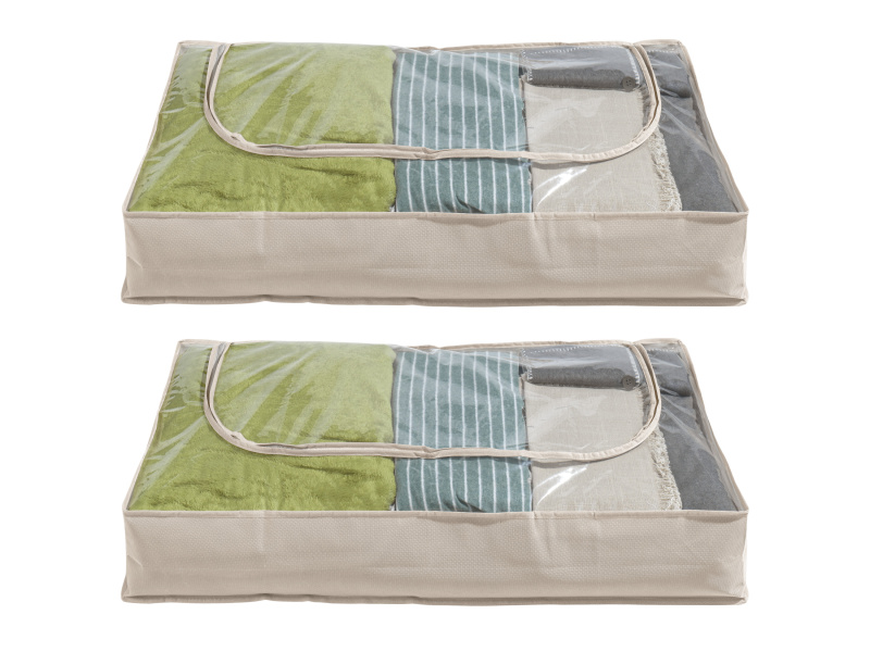 W5 Závěsný organizér / Organizér na boty / Obal na oděvy / Úložný box pod postel (úložný box pod postel / béžová, 2 kusy)