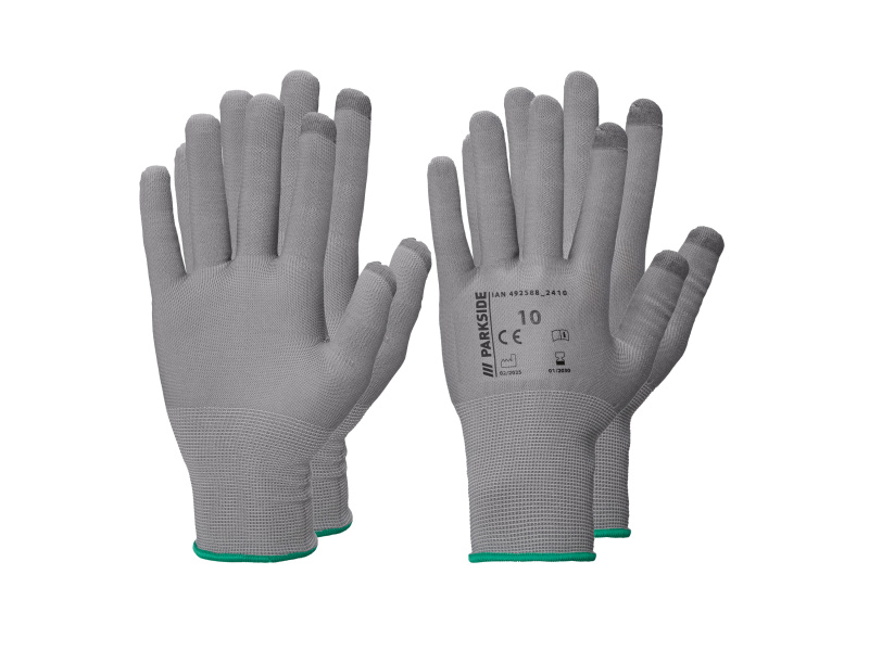 Parkside® Pracovní rukavice, 2 páry (šedá/zelená, 10)