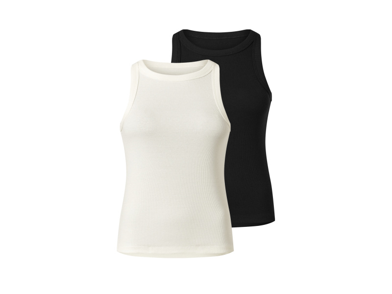 esmara® Dámský vroubkovaný top, 2 kusy (černá/bílá, S(36/38))