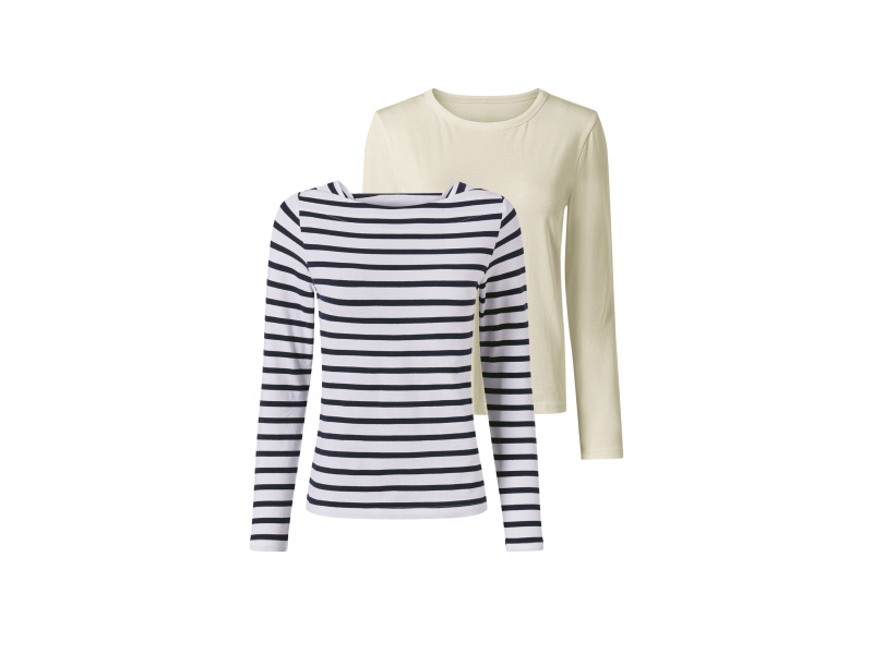esmara® Dámské triko s dlouhými rukávy, 2 kusy (bílá / navy modrá, S(36/38))
