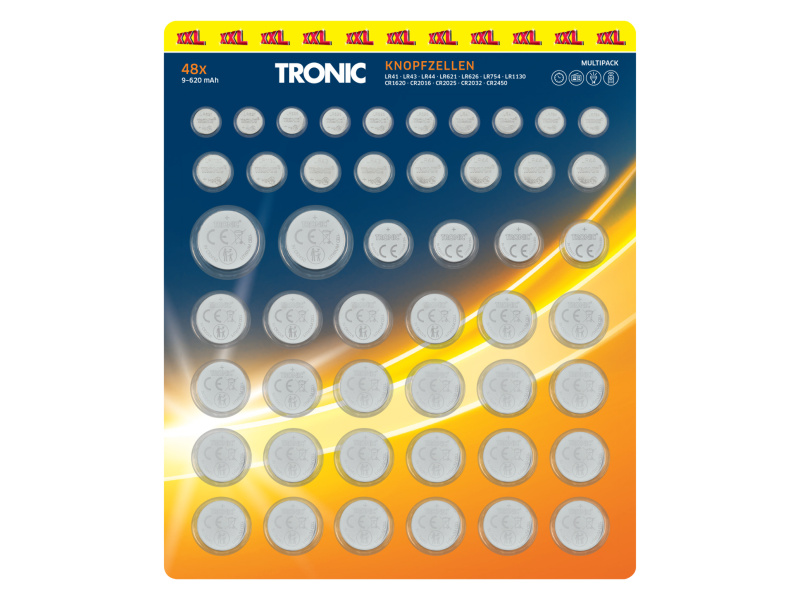 Tronic® Knoflíkové baterie, 48 kusů