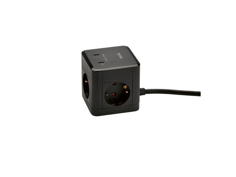 Tronic® Zásuvková kostka s USB porty (černá)