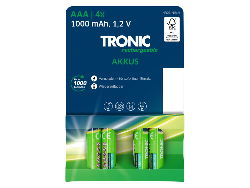 Tronic® Nabíjecí baterie Ni-MH Ready 2 Use, 4 kusy (aku Aaa)