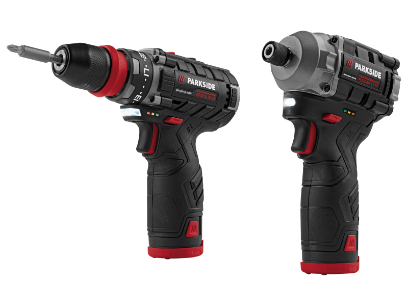 Parkside Performance® Aku vrtací šroubovák Pbspa 12 E4 + aku rázový utahovák Pdssap 12 B1, 2x 2 Ah