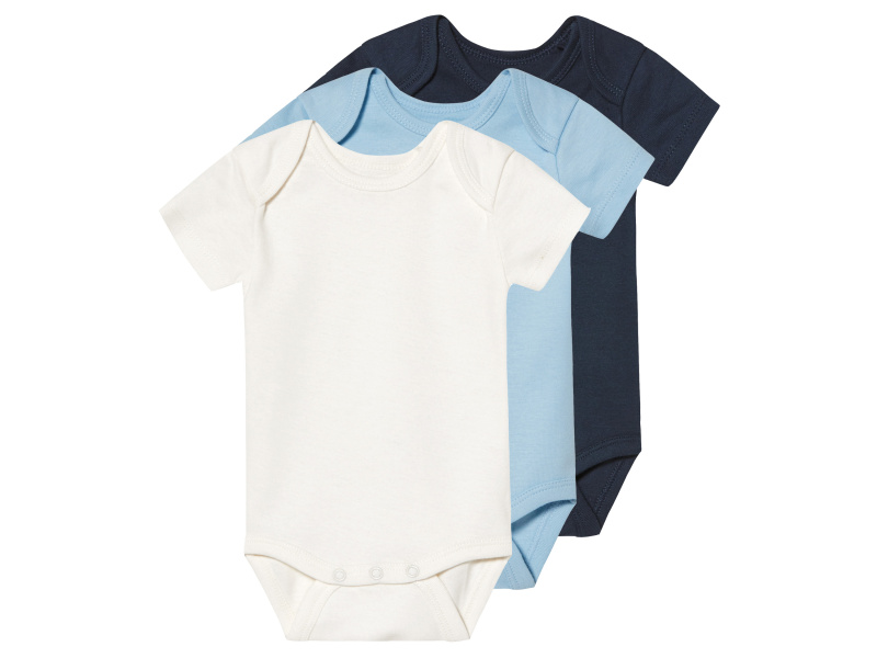 lupilu® Dětské body s BIO bavlnou, 3 kusy (bílá / světle modrá / navy modrá, 50/56)
