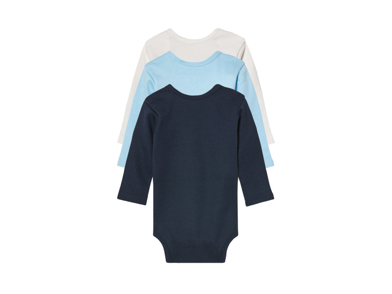 lupilu® Dětské body s BIO bavlnou, 3 kusy (bílá / modrá / navy modrá, 50/56)