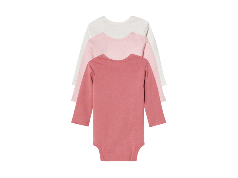 lupilu® Dětské body s BIO bavlnou, 3 kusy (bílá/růžová, 50/56)
