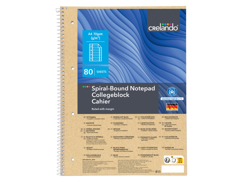 crelando® Spirálový blok A4, 80 listů (Klasický barevný poznámkový blok DIN A4)