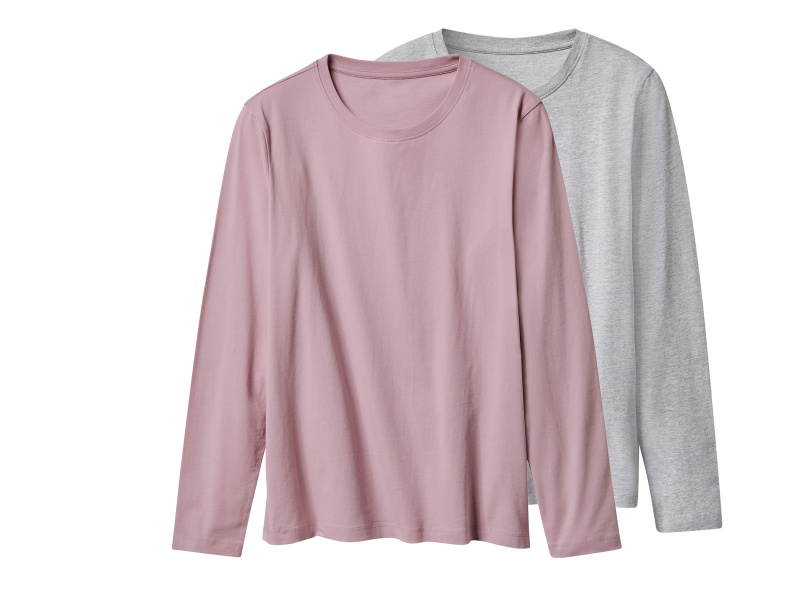esmara® Dámské triko s dlouhými rukávy, 2 kusy (starorůžová/šedá, Xl(48/50))