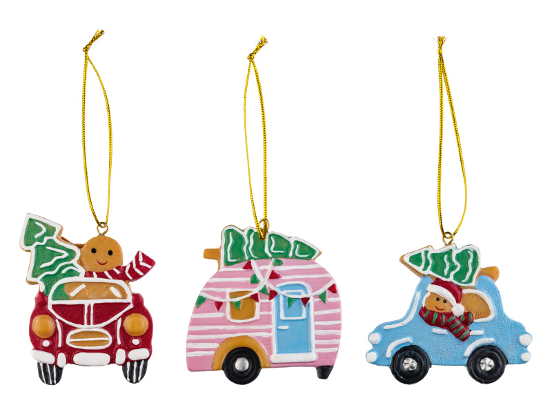 Livarno home Ozdoby na vánoční stromek, 3dílná sada (auto/přívěs)