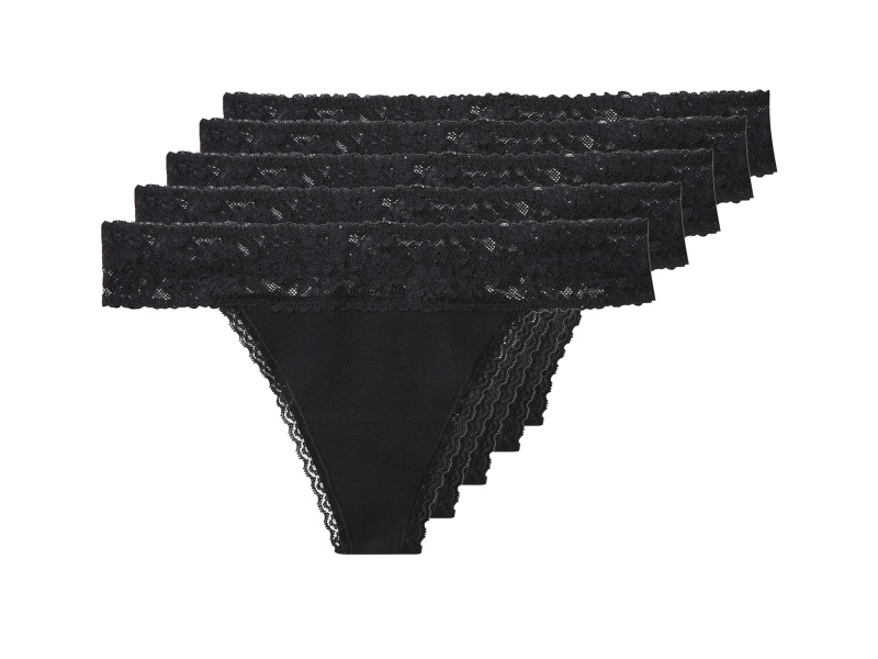 esmara® Dámské kalhotky s krajkou Tanga, 5 kusů (černá, M (40/42))