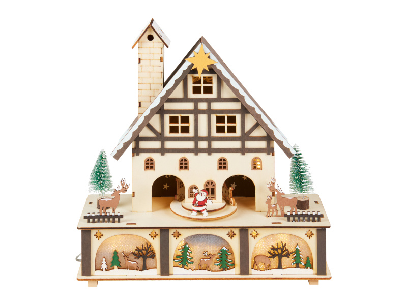 Livarno home Dřevěný LED domek s pohyblivými figurkami (dům s hvězdou)