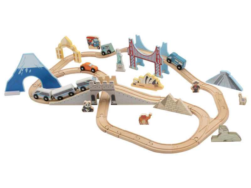 lupilu® Dřevěná železnice Cesta po Evropě / Cesta kolem světa (cesta kolem světa)