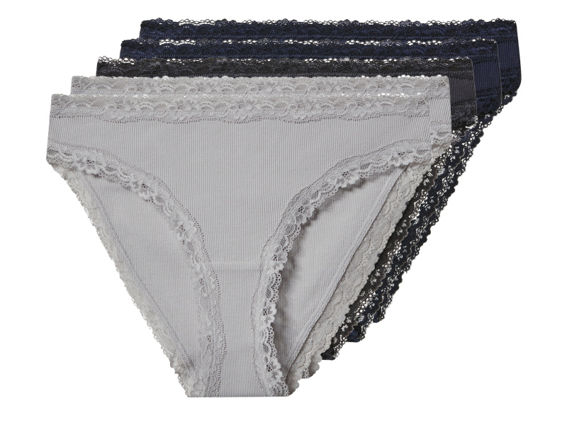 esmara® Dámské kalhotky s krajkou, 5 kusů (navy modrá / tmavě šedá / světle šedá, M (40/42))