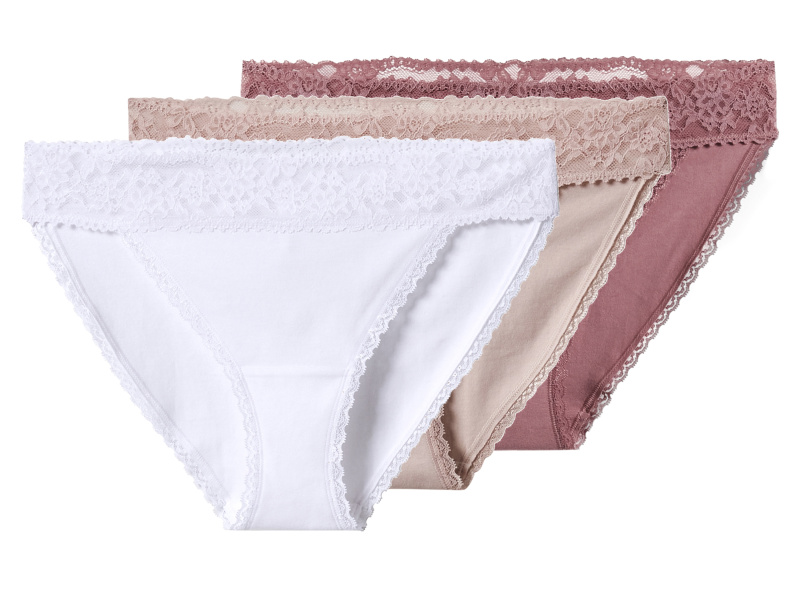 esmara® Dámské kalhotky s krajkou, 3 kusy (starorůžová / světle růžová / bílá, L (44/46))