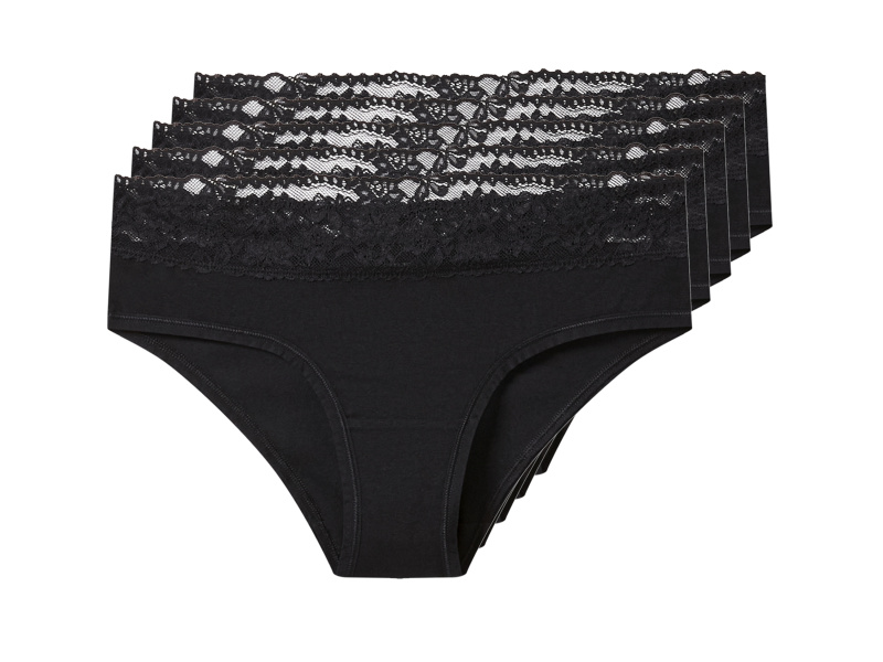 esmara® Dámské kalhotky s krajkou Hipster, 5 kusů (černá, S (36/38))