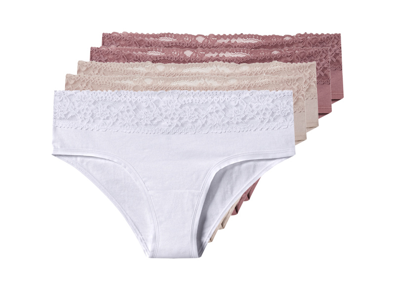 esmara® Dámské kalhotky s krajkou Hipster, 5 kusů (růžová/bílá, L (44/46))