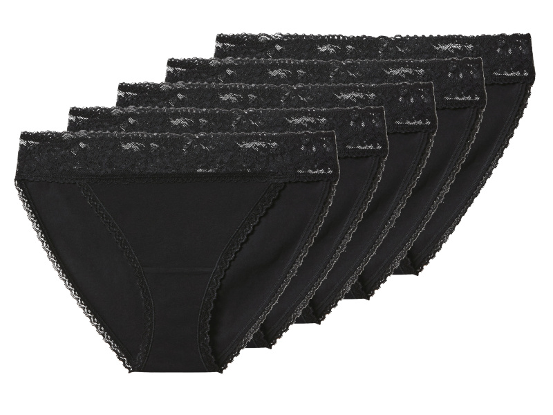 esmara® Dámské kalhotky s krajkou, 5 kusů (černá, XS (32-34))
