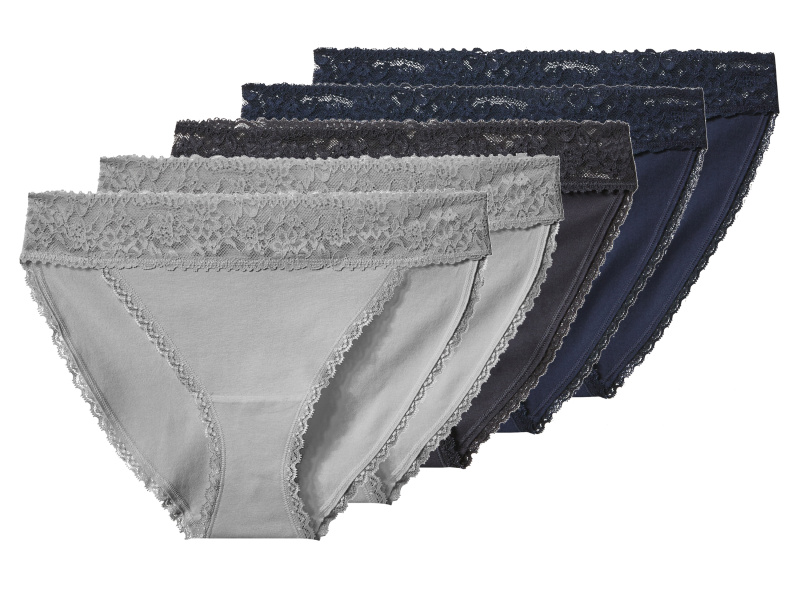 esmara® Dámské kalhotky s krajkou, 5 kusů (navy modrá / tmavě šedá / světle šedá, M (40/42))