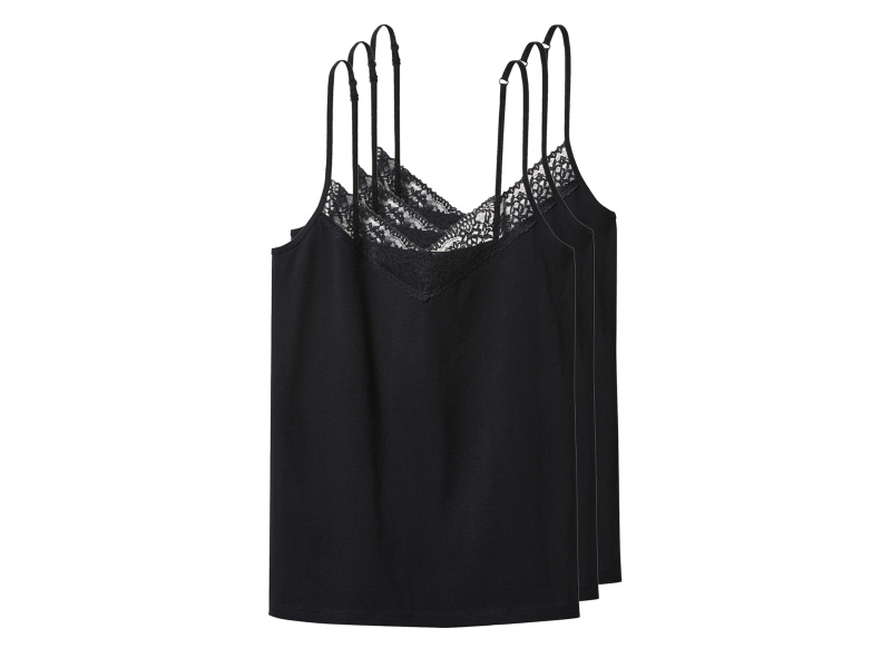esmara® Dámský top se špagetovými ramínky, 3 kusy (černá, Xl(48/50))