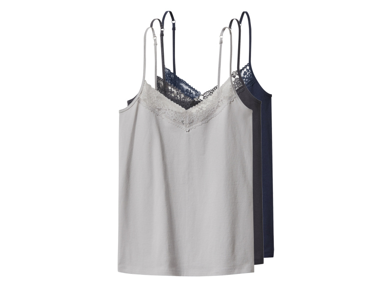 esmara® Dámský top se špagetovými ramínky, 3 kusy (navy modrá / šedá, S (36/38))
