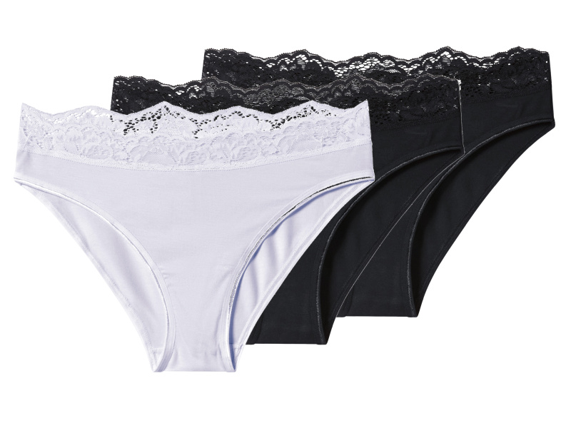 esmara® Dámské kalhotky s krajkou, 3 kusy (černá/bílá, Xl(48/50))