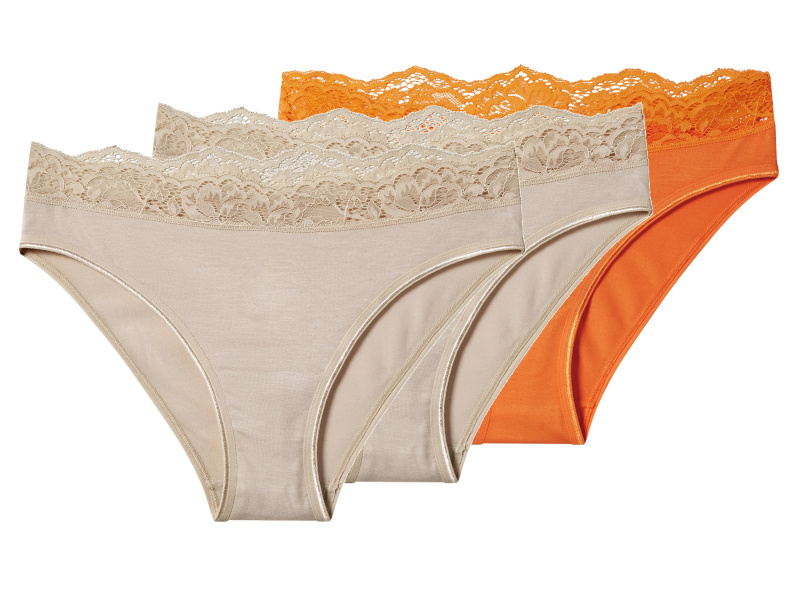 esmara® Dámské kalhotky s krajkou, 3 kusy (oranžová/béžová, M (40/42))