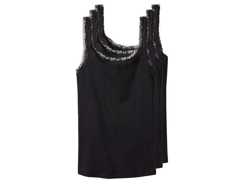 esmara® Dámský vroubkovaný top s krajkou, 3 kusy (černá, Xl(48/50))