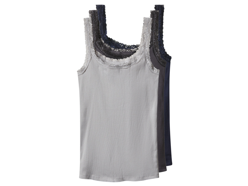 esmara® Dámský vroubkovaný top s krajkou, 3 kusy (navy modrá / tmavě šedá / světle šedá, S (36/38))