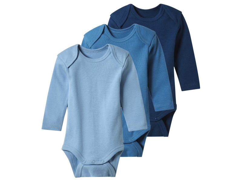 lupilu® Dětské body s BIO bavlnou, 3 kusy (tmavě modrá / modrá / světle modrá, 62/68)