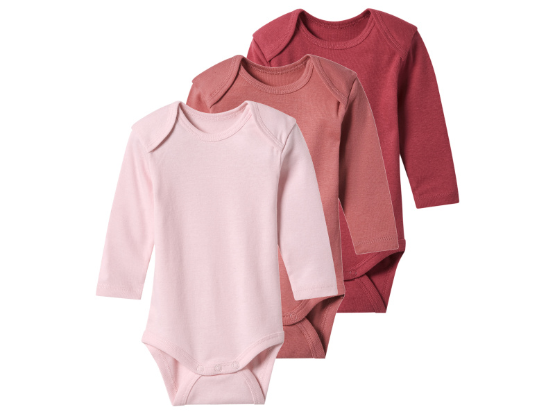 lupilu® Dětské body s BIO bavlnou, 3 kusy (červená / světle růžová / růžová, 62/68)