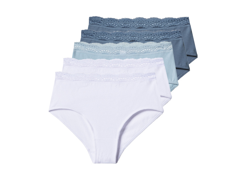 esmara® Dámské kalhotky s vysokým pasem s BIO bavlnou, 5 kusů (modrá/bílá, Xl(48/50))
