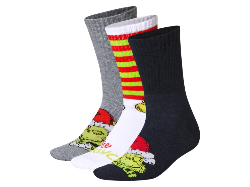 Dámské / Pánské ponožky Grinch, 3 páry (navy modrá / bílá / šedá, 35-38)