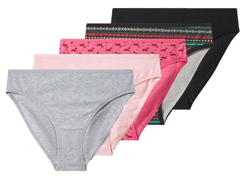 esmara® Dámské vánoční kalhotky, 5 kusů (černá / světle růžová / šedá, S(36/38))