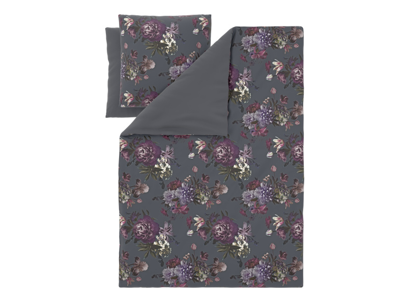 Livarno® Ložní povlečení z mikrovláknitého saténu, 200 x 220 cm, 70 x 90 cm (květiny/šedá)