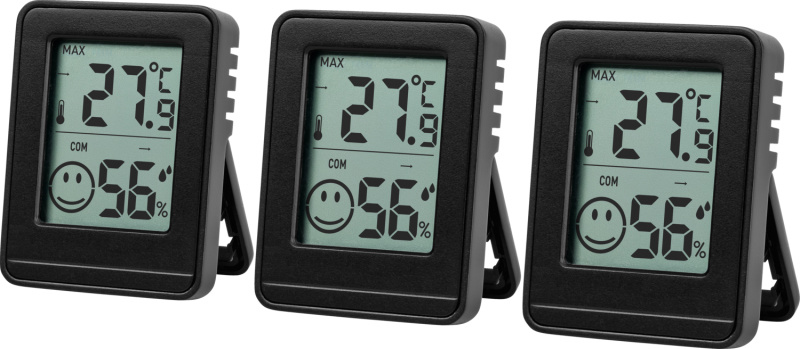 Livarno® Teploměr a vlhkoměr, 3dílná sada (černá)