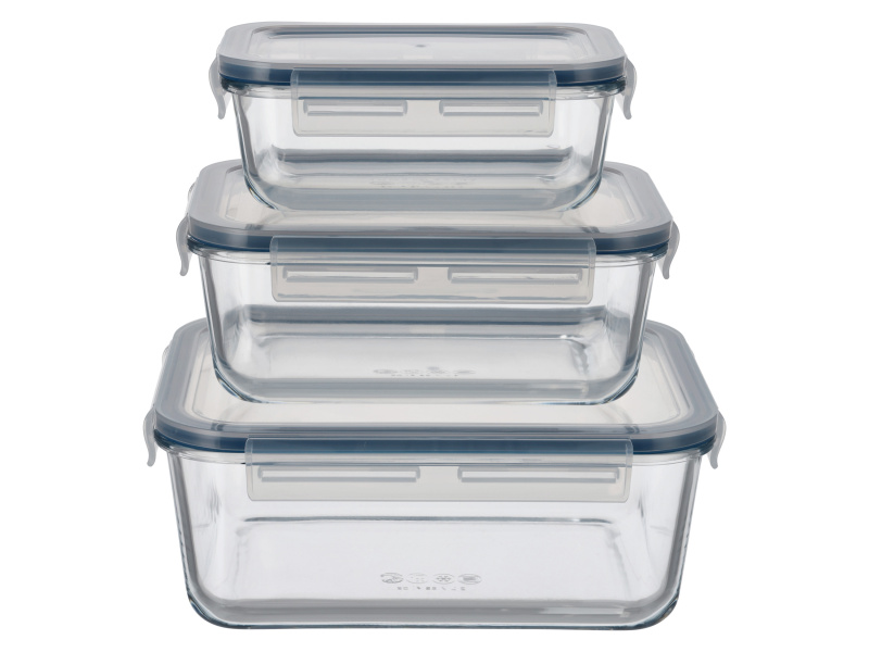 Silvercrest® Sada skleněných potravinových dóz, 3dílná (obdélníková)