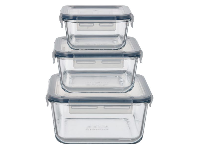 Silvercrest® Sada skleněných potravinových dóz, 3dílná (čtvercová)