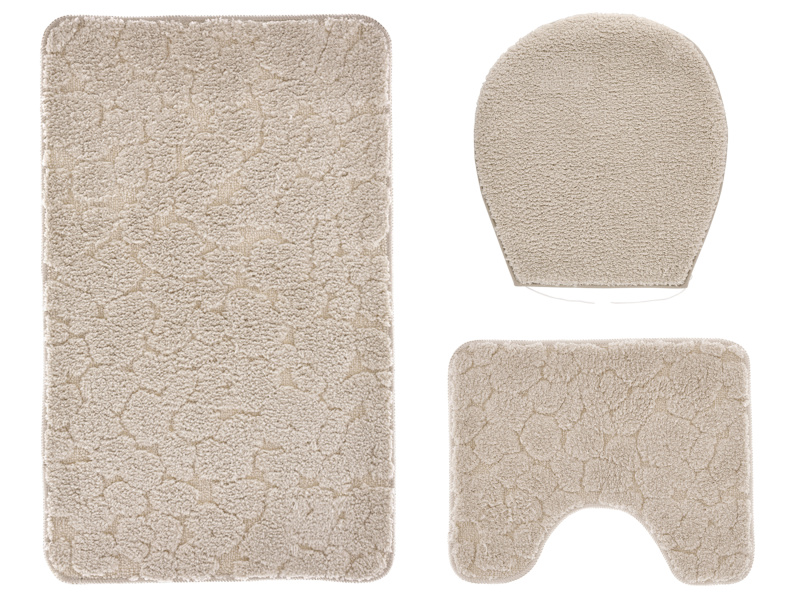 Livarno® Sada koupelnových předložek, 3dílná (s WC výřezem, vzorovaná smetana)