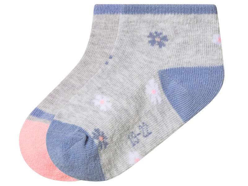 lupilu® Dětské ponožky s BIO bavlnou, 2 páry (květiny/šedá/modrá/růžová, 19/22)