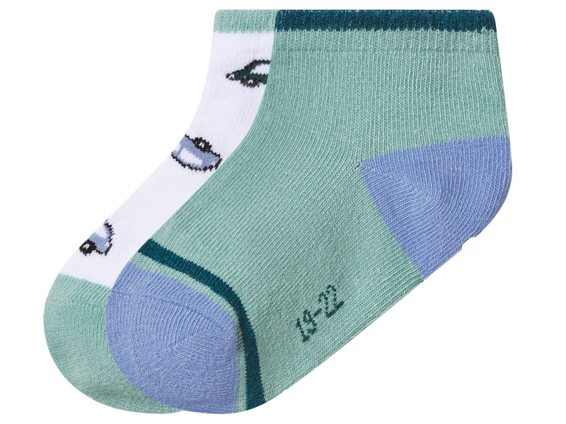 lupilu® Dětské ponožky s BIO bavlnou, 2 páry (auta/bílá/zelená, 23/26)