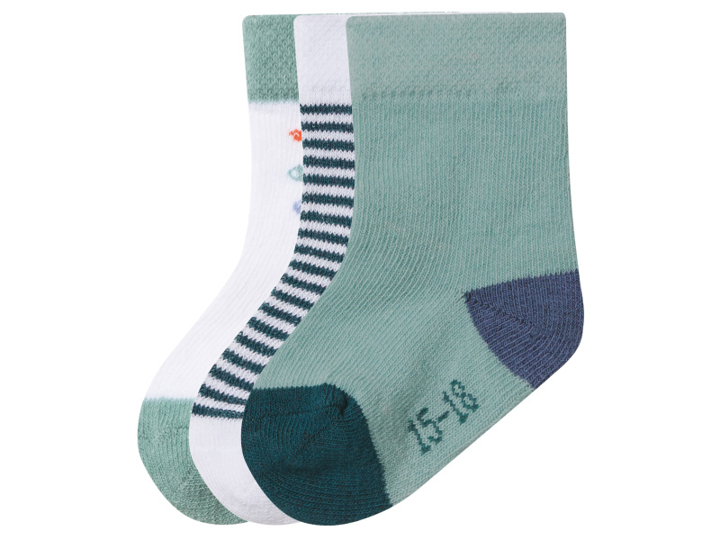 lupilu® Dětské ponožky s BIO bavlnou, 3 páry (zelená/bílá, 19-22)