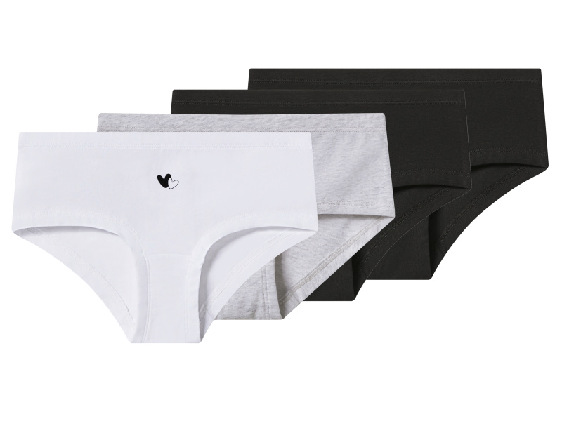esmara® Dívčí kalhotky s BIO bavlnou Hipster, 4 kusy (černá/šedá/bílá, 158/164)