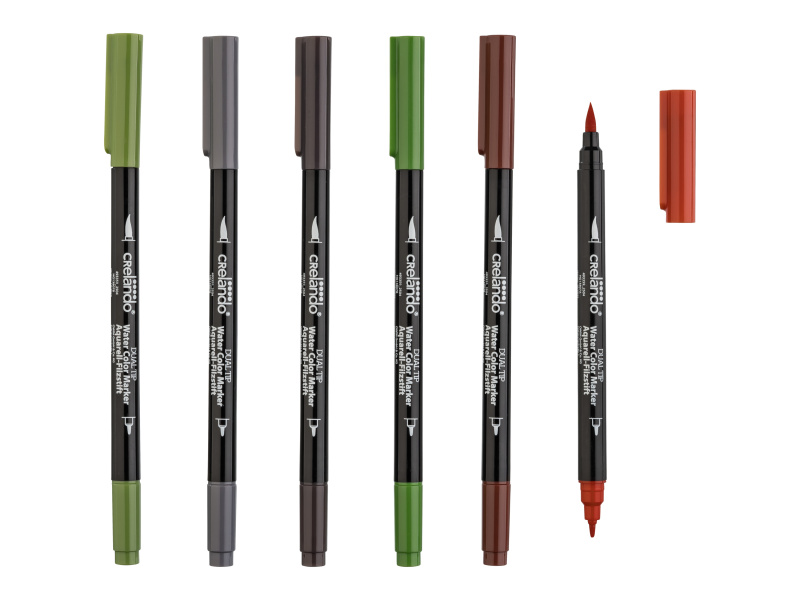 crelando® Akvarelové fixy, 6 kusů (tmavá)