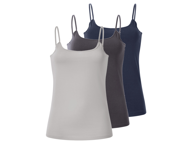 esmara® Dámský top se špagetovými ramínky, 3 kusy (navy modrá / šedá, L(44/46))
