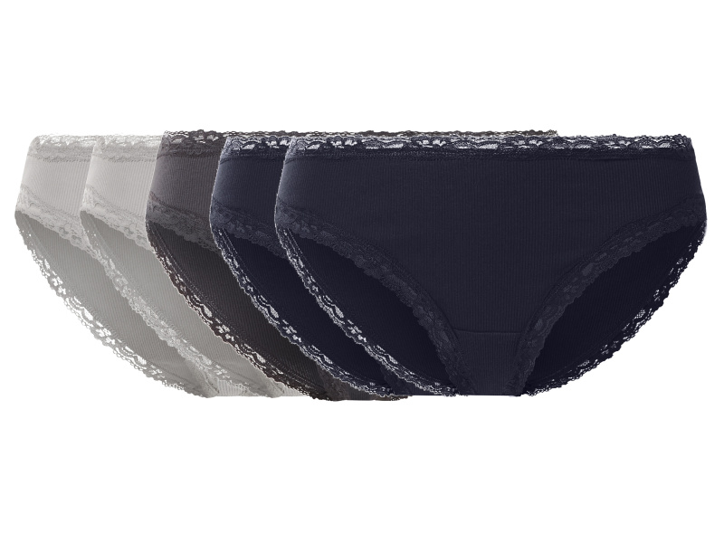 esmara® Dámské kalhotky s krajkou, 5 kusů (navy modrá / šedá, M(40/42))