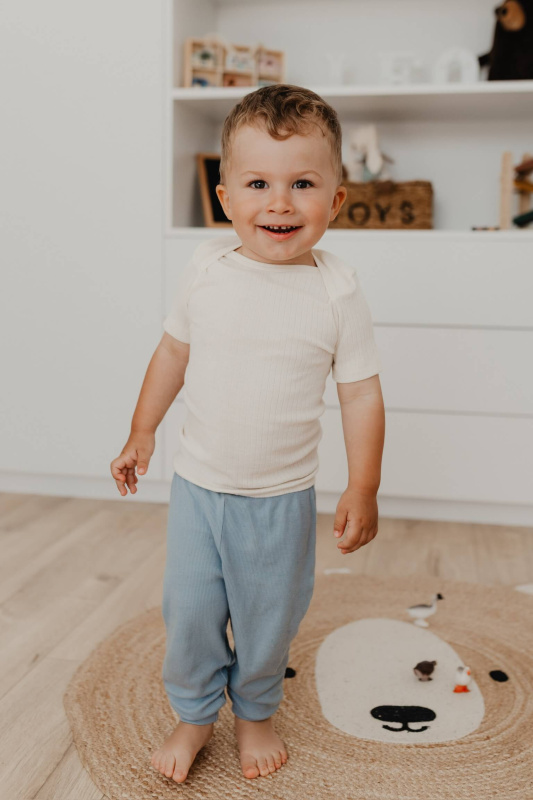Dětské triko s krátkým rukávem z merino vlny, bavlny a hedvábí krémové Cosilana Velikost: 98/104